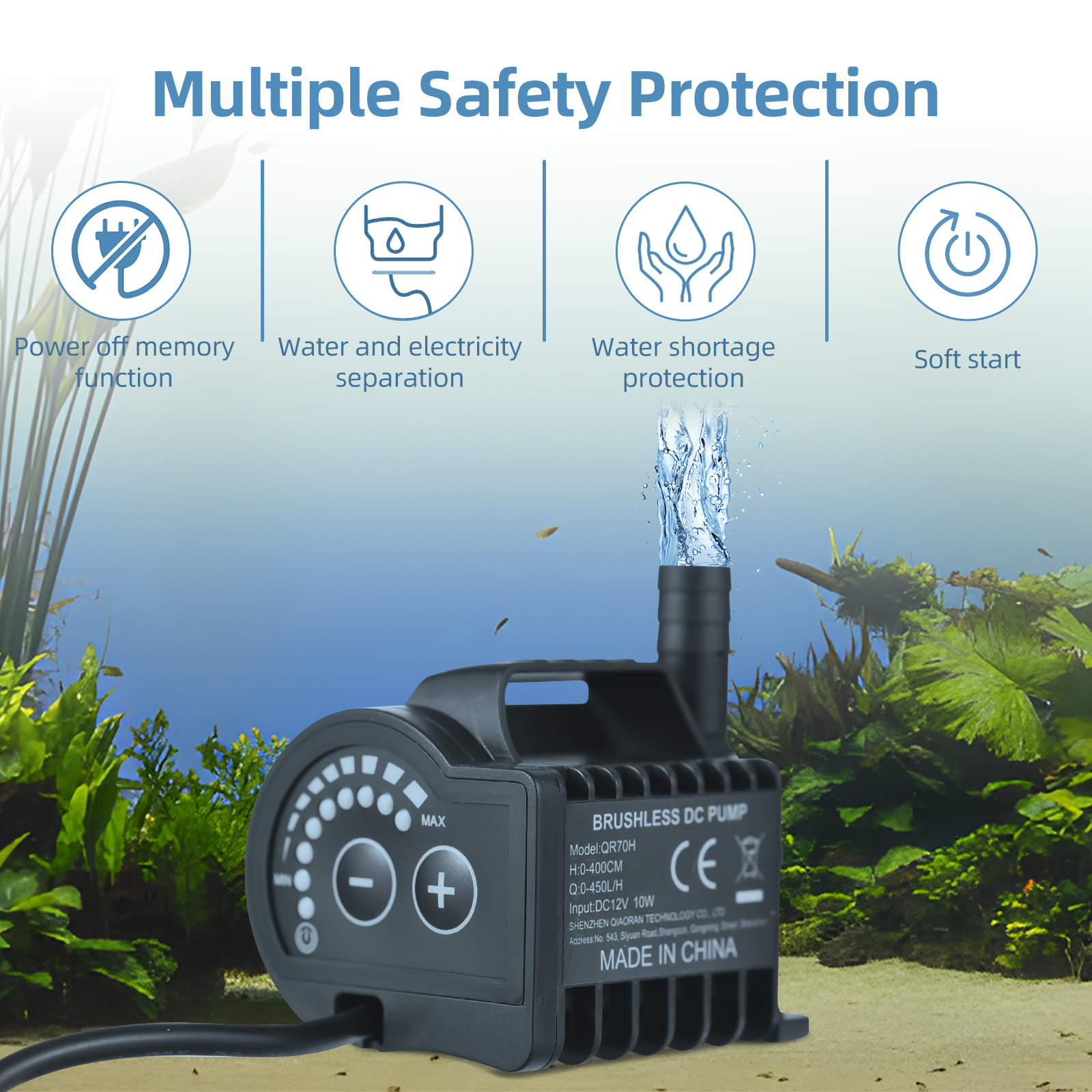 Marine Aquarium Water - Submersible 12V Water Pump 8 Levels