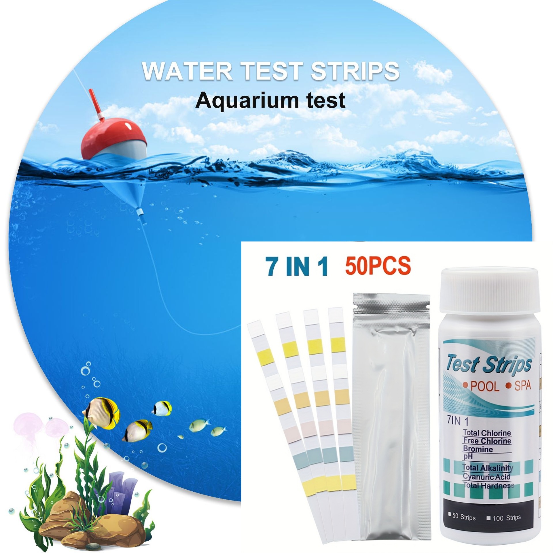 7-in-1 50/100pcs Swimming Pool - Marine Aquarium Water Testing reseña y precio