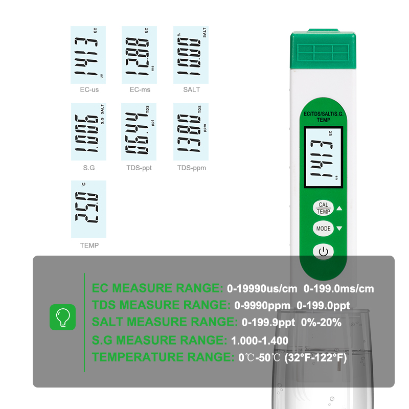 5 in 1 TDS EC SALT S.G TEMP Wa - Marine Aquarium Water Testing reseña y precio